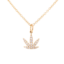 Gold Modern Leaf Pendant with White Diamond Gemstones