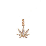 Gold Sativa Leaf Pendant with White Diamond Gemstones
