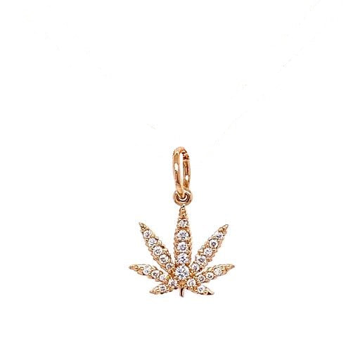 Gold Sativa Leaf Pendant with White Diamond Gemstones