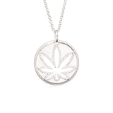 Modern 7 Leaf Sterling Silver Cutout Disc Pendant with White Diamonds
