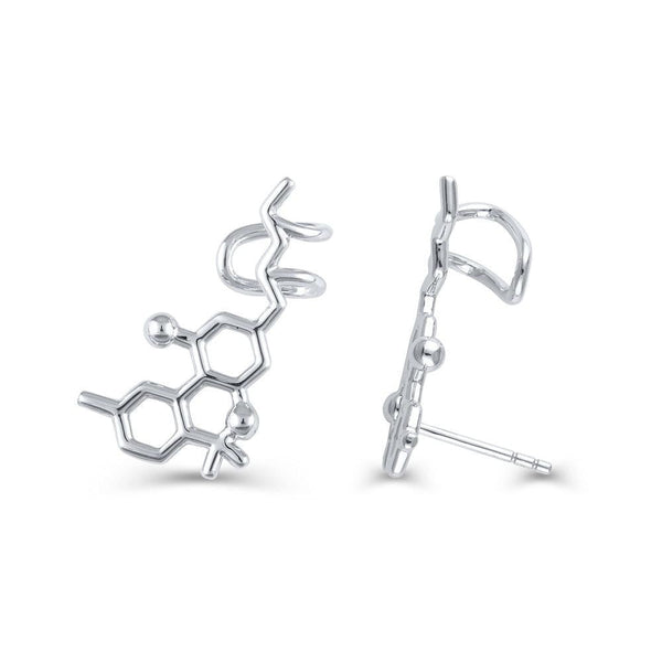 Sterling Silver Molecule THC Stud Cuff Earring