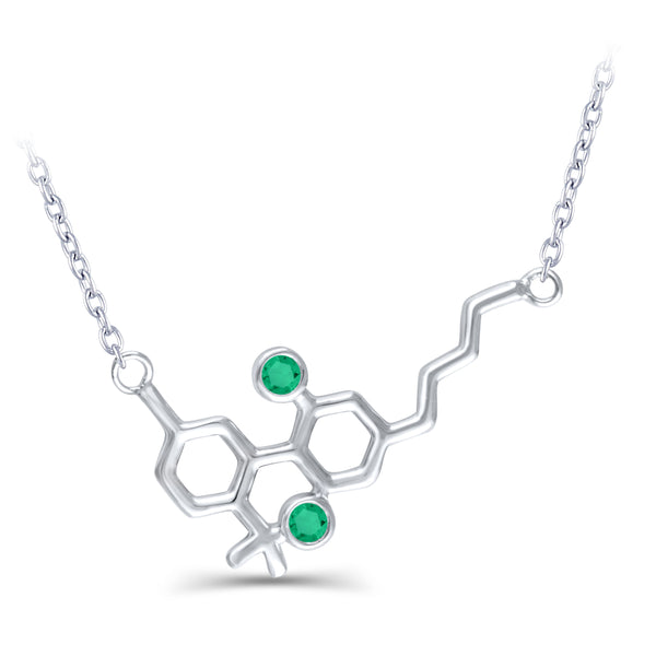 Sterling Silver Molecule Necklace Emerald Gemstones