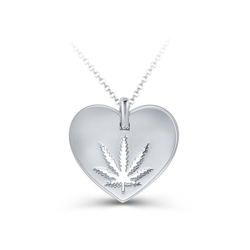 Sterling Silver Sativa Leaf Cutout Heart Pendant
