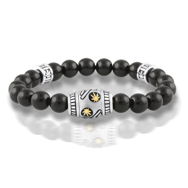 Onyx, Gold and Sterling Silver Beaded Bracelet