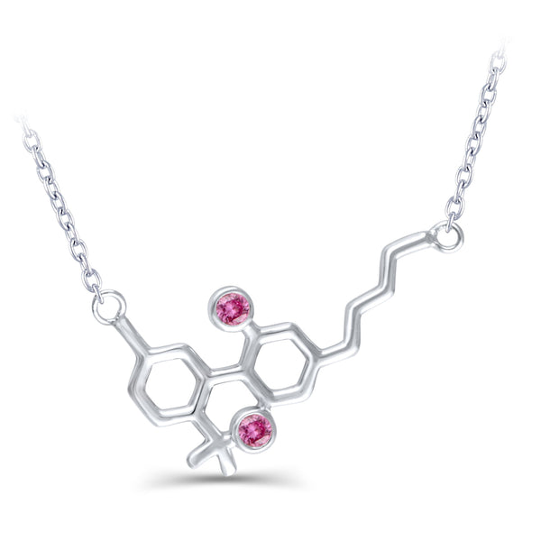 Sterling Silver Molecule Necklace Pink Sapphire Gemstones