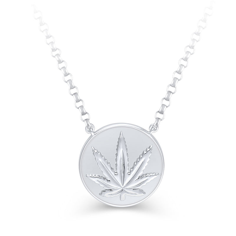 Sterling Silver Raised Sativa Leaf Necklace