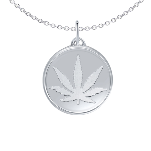 Sterling Silver Sativa Leaf Etched Pendant