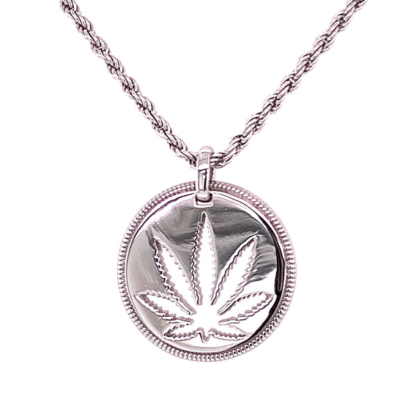 Sterling Silver Sativa Cutout Disc Pendant - Detailed Edge