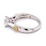 Engagement Ring 14kt White Gold with 18kt Yellow Gold Leaf and Embellishment