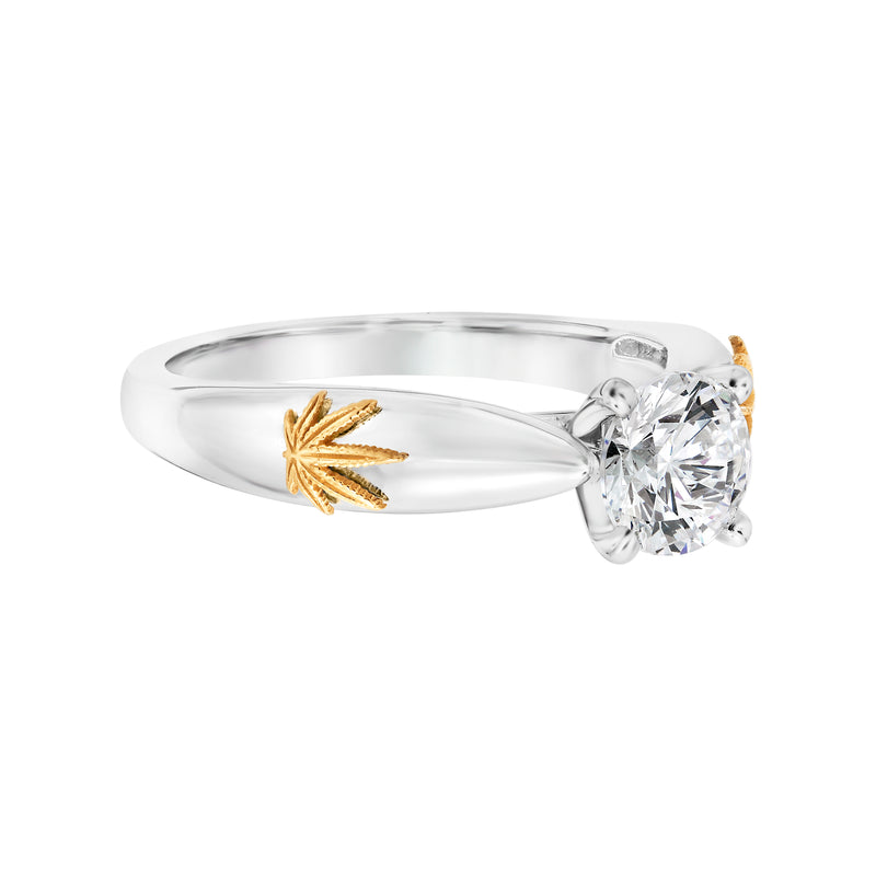 Engagement Ring 14KT White Gold with 18kt Yellow Gold Leaf