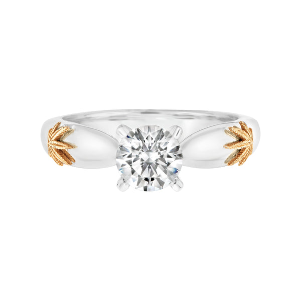 Engagement Ring 14KT White Gold with 18kt Yellow Gold Leaf