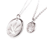 18mm and 10mm White Gold Sativa Leaf Cutout Disc Pendant