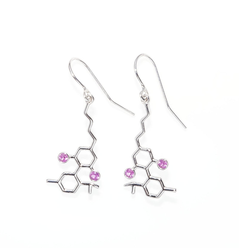 Sterling Silver Molecule Hook Earrings Pink Sapphire Gemstones
