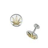 Gold and Sterling Silver Sativa Leaf Round Cufflinks